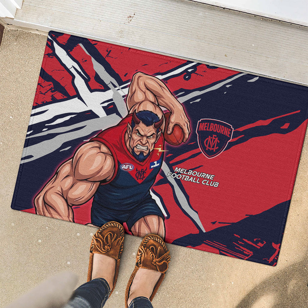 Melbourne Football Club Rubber Doormat Demons Muscular Mascot Graphic - Abstract Paint Splatter Art