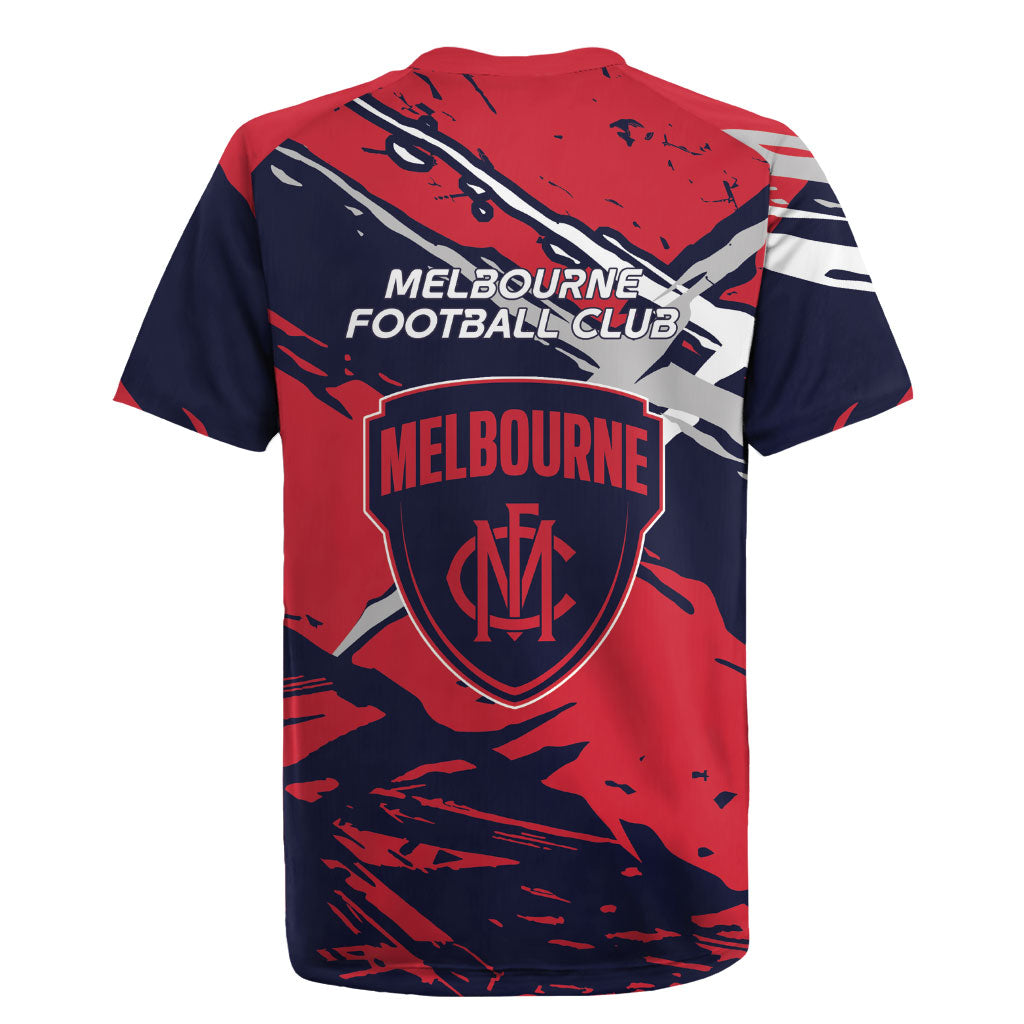 Melbourne Football Club Rugby Jersey Demons Muscular Mascot Graphic - Abstract Paint Splatter Art