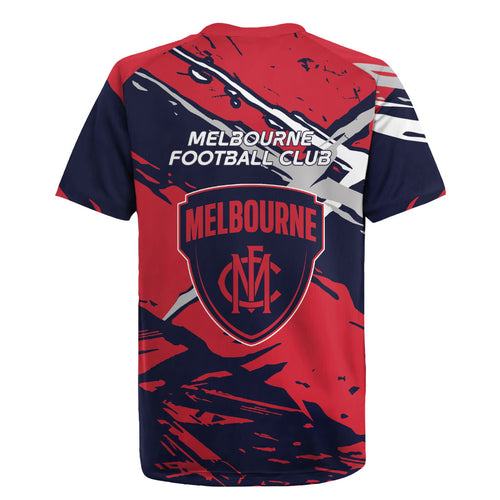 Melbourne Football Club Rugby Jersey Demons Muscular Mascot Graphic - Abstract Paint Splatter Art