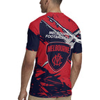 Melbourne Football Club Rugby Jersey Demons Muscular Mascot Graphic - Abstract Paint Splatter Art