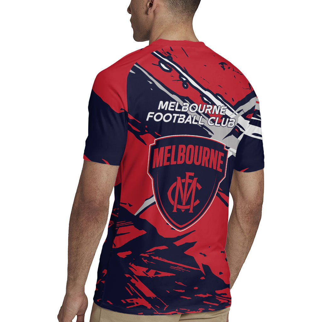 Melbourne Football Club Rugby Jersey Demons Muscular Mascot Graphic - Abstract Paint Splatter Art