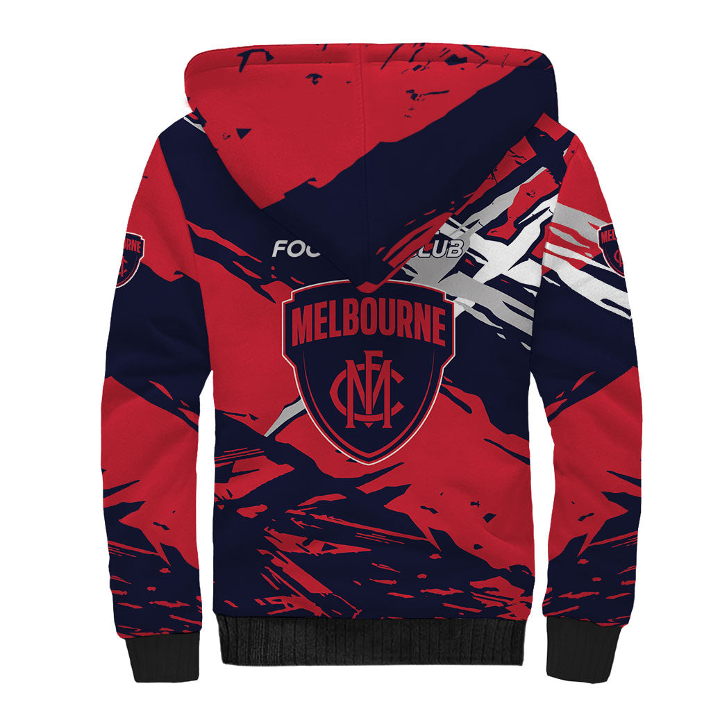 Melbourne Football Club Sherpa Hoodie Demons Muscular Mascot Graphic - Abstract Paint Splatter Art