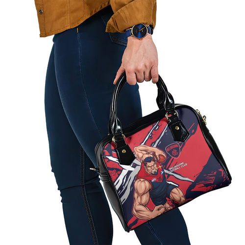 Melbourne Football Club Shoulder Handbag Demons Muscular Mascot Graphic - Abstract Paint Splatter Art