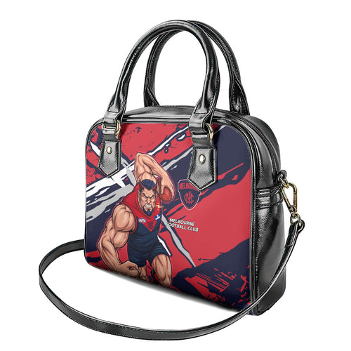 Melbourne Football Club Shoulder Handbag Demons Muscular Mascot Graphic - Abstract Paint Splatter Art