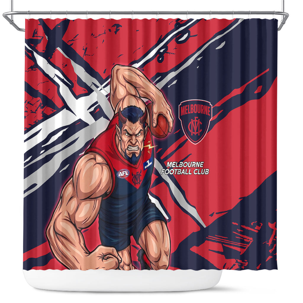 Melbourne Football Club Shower Curtain Demons Muscular Mascot Graphic - Abstract Paint Splatter Art