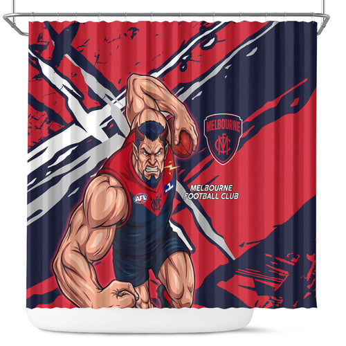 Melbourne Football Club Shower Curtain Demons Muscular Mascot Graphic - Abstract Paint Splatter Art