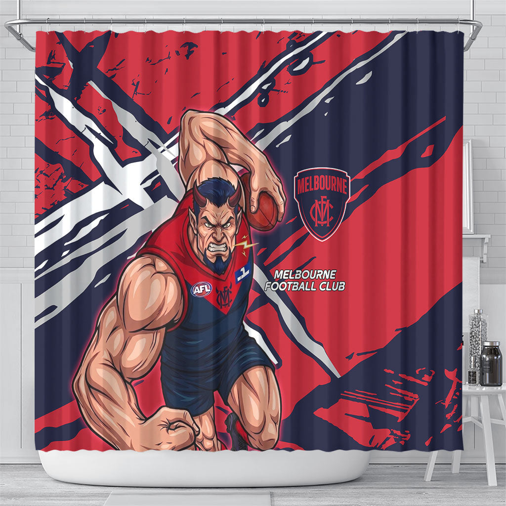 Melbourne Football Club Shower Curtain Demons Muscular Mascot Graphic - Abstract Paint Splatter Art