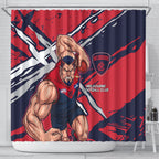 Melbourne Football Club Shower Curtain Demons Muscular Mascot Graphic - Abstract Paint Splatter Art