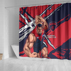 Melbourne Football Club Shower Curtain Demons Muscular Mascot Graphic - Abstract Paint Splatter Art