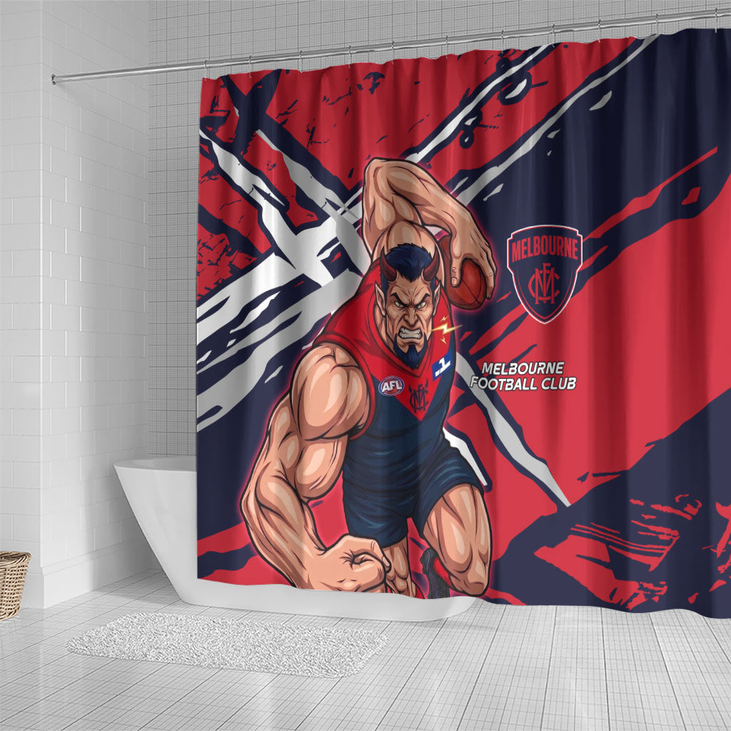 Melbourne Football Club Shower Curtain Demons Muscular Mascot Graphic - Abstract Paint Splatter Art
