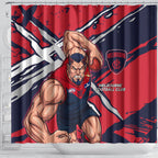 Melbourne Football Club Shower Curtain Demons Muscular Mascot Graphic - Abstract Paint Splatter Art