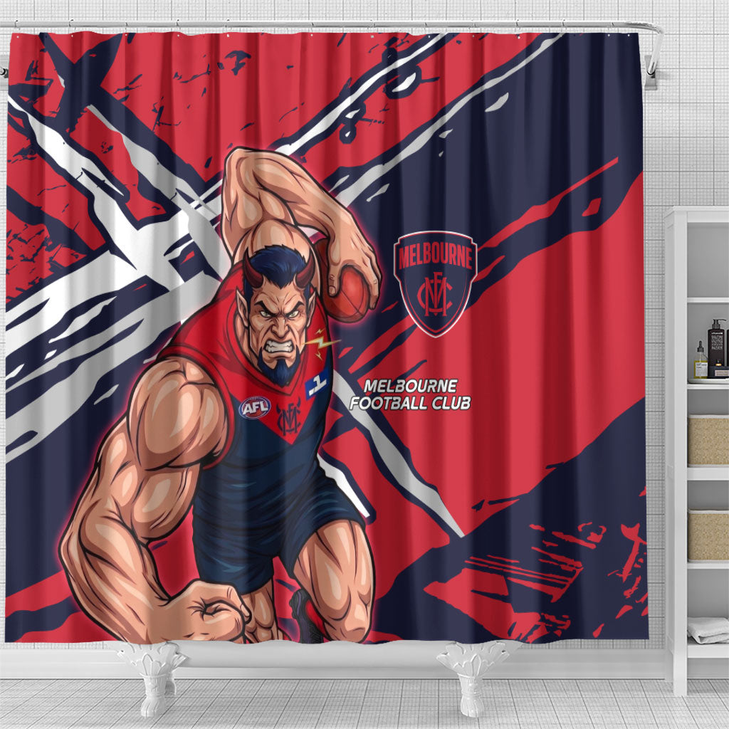 Melbourne Football Club Shower Curtain Demons Muscular Mascot Graphic - Abstract Paint Splatter Art