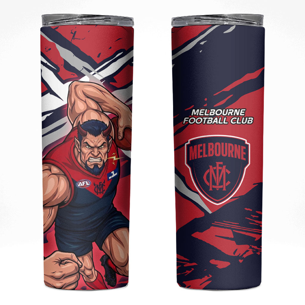 Melbourne Football Club Skinny Tumbler Demons Muscular Mascot Graphic - Abstract Paint Splatter Art