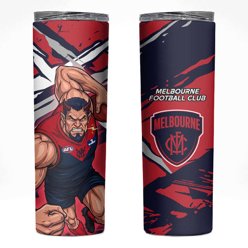 Melbourne Football Club Skinny Tumbler Demons Muscular Mascot Graphic - Abstract Paint Splatter Art