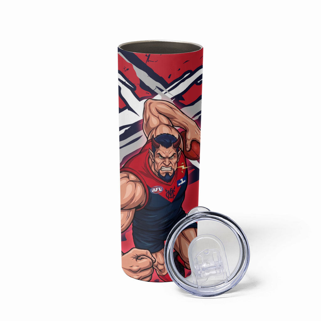 Melbourne Football Club Skinny Tumbler Demons Muscular Mascot Graphic - Abstract Paint Splatter Art