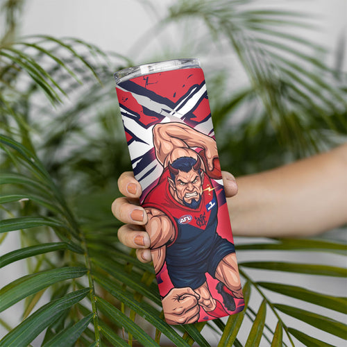 Melbourne Football Club Skinny Tumbler Demons Muscular Mascot Graphic - Abstract Paint Splatter Art
