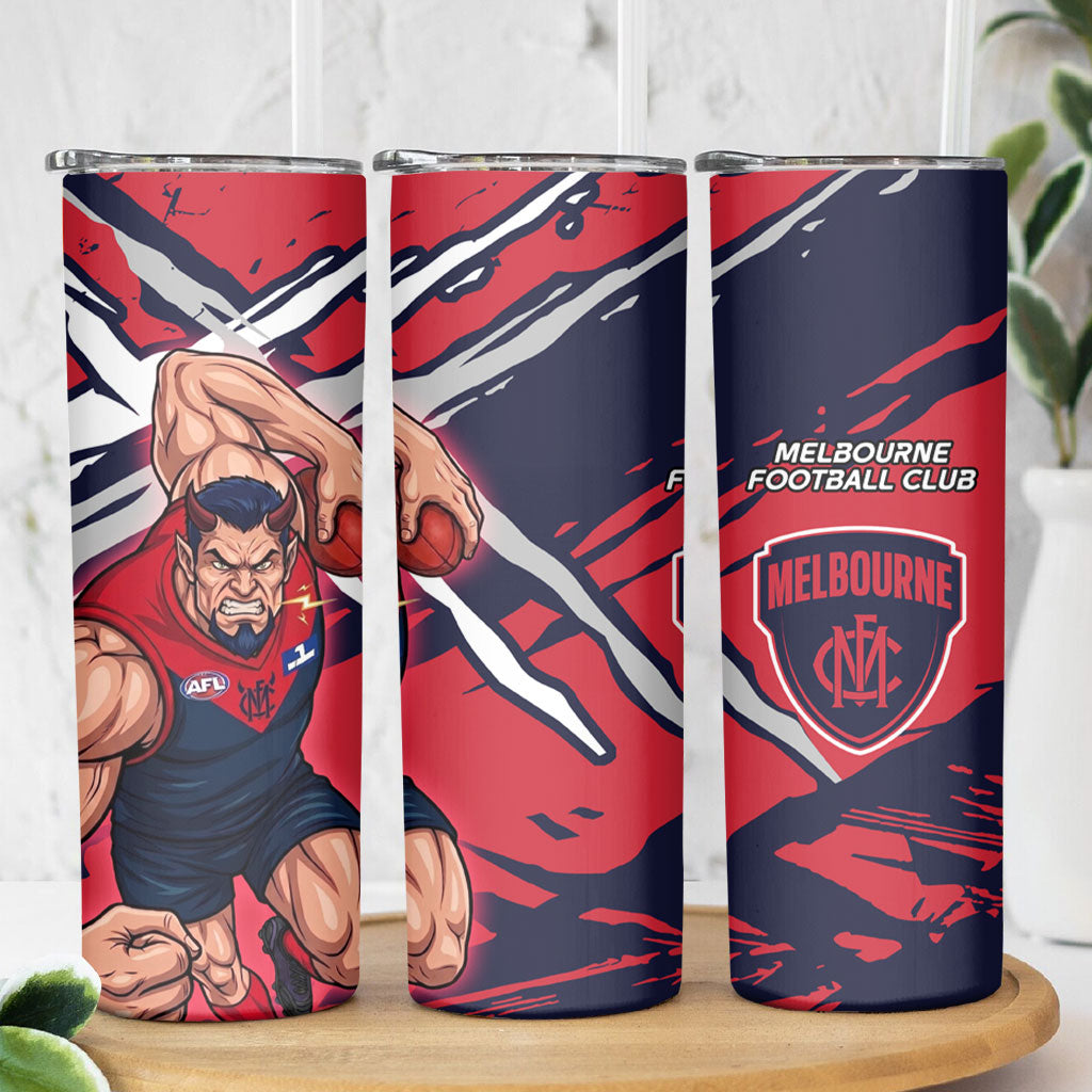 Melbourne Football Club Skinny Tumbler Demons Muscular Mascot Graphic - Abstract Paint Splatter Art