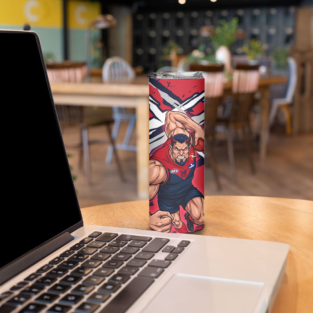 Melbourne Football Club Skinny Tumbler Demons Muscular Mascot Graphic - Abstract Paint Splatter Art
