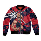 Melbourne Football Club Sleeve Zip Bomber Jacket Demons Muscular Mascot Graphic - Abstract Paint Splatter Art
