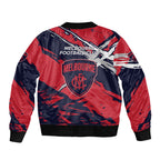 Melbourne Football Club Sleeve Zip Bomber Jacket Demons Muscular Mascot Graphic - Abstract Paint Splatter Art