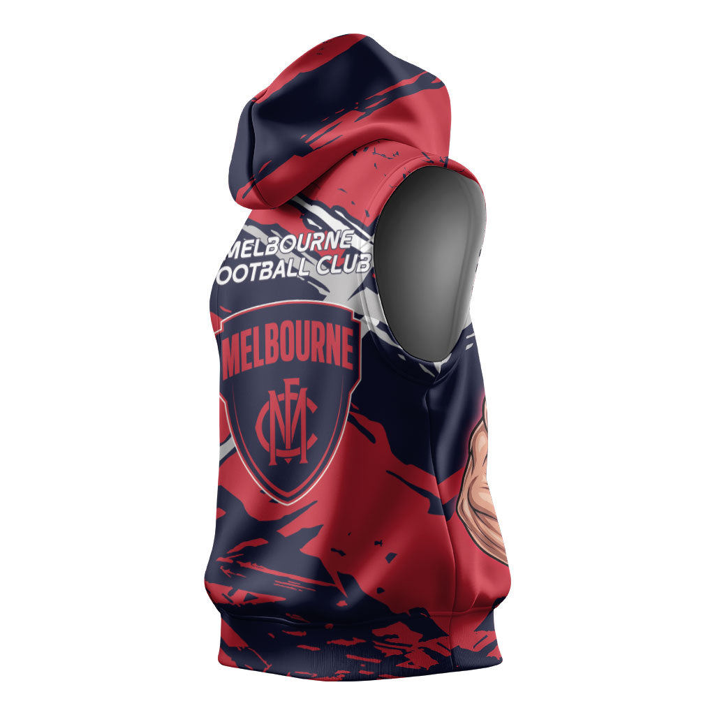 Melbourne Football Club Sleeveless Hoodie Demons Muscular Mascot Graphic - Abstract Paint Splatter Art