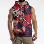 Melbourne Football Club Sleeveless Hoodie Demons Muscular Mascot Graphic - Abstract Paint Splatter Art