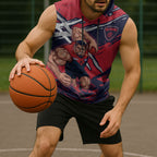 Melbourne Football Club Sleeveless Hoodie Demons Muscular Mascot Graphic - Abstract Paint Splatter Art