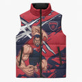 Melbourne Football Club Sleeveless Puffer Jacket Demons Muscular Mascot Graphic - Abstract Paint Splatter Art