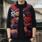 Melbourne Football Club Sleeveless Puffer Jacket Demons Muscular Mascot Graphic - Abstract Paint Splatter Art