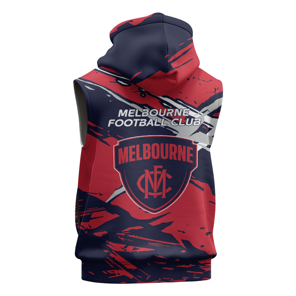 Melbourne Football Club Sleeveless Zip Hoodie Demons Muscular Mascot Graphic - Abstract Paint Splatter Art