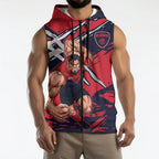 Melbourne Football Club Sleeveless Zip Hoodie Demons Muscular Mascot Graphic - Abstract Paint Splatter Art
