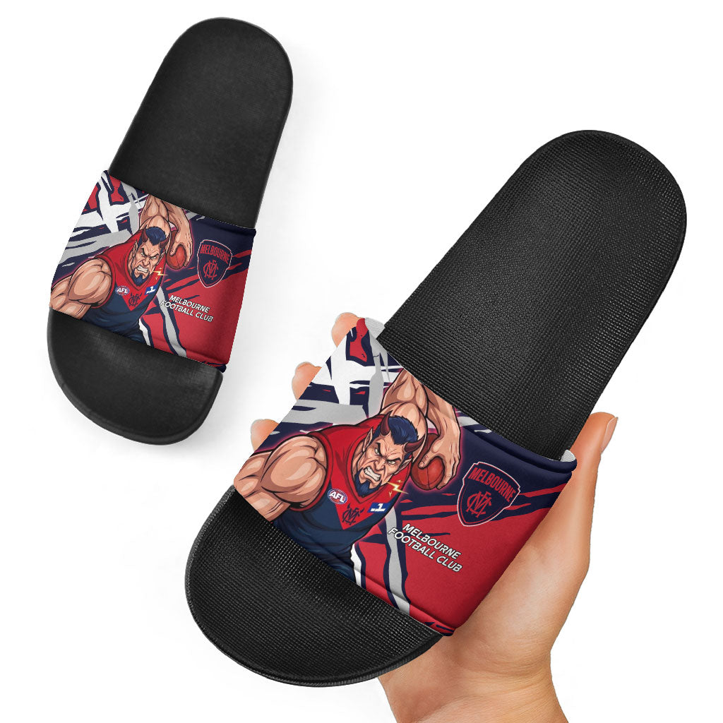 Melbourne Football Club Slide Sandals Demons Muscular Mascot Graphic - Abstract Paint Splatter Art