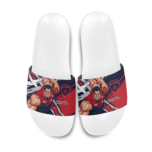 Melbourne Football Club Slide Sandals Demons Muscular Mascot Graphic - Abstract Paint Splatter Art