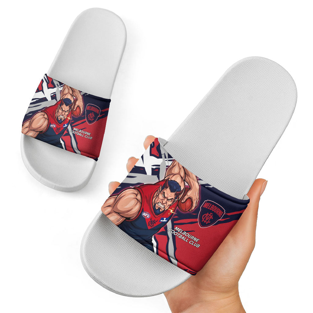 Melbourne Football Club Slide Sandals Demons Muscular Mascot Graphic - Abstract Paint Splatter Art