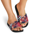 Melbourne Football Club Slide Sandals Demons Muscular Mascot Graphic - Abstract Paint Splatter Art
