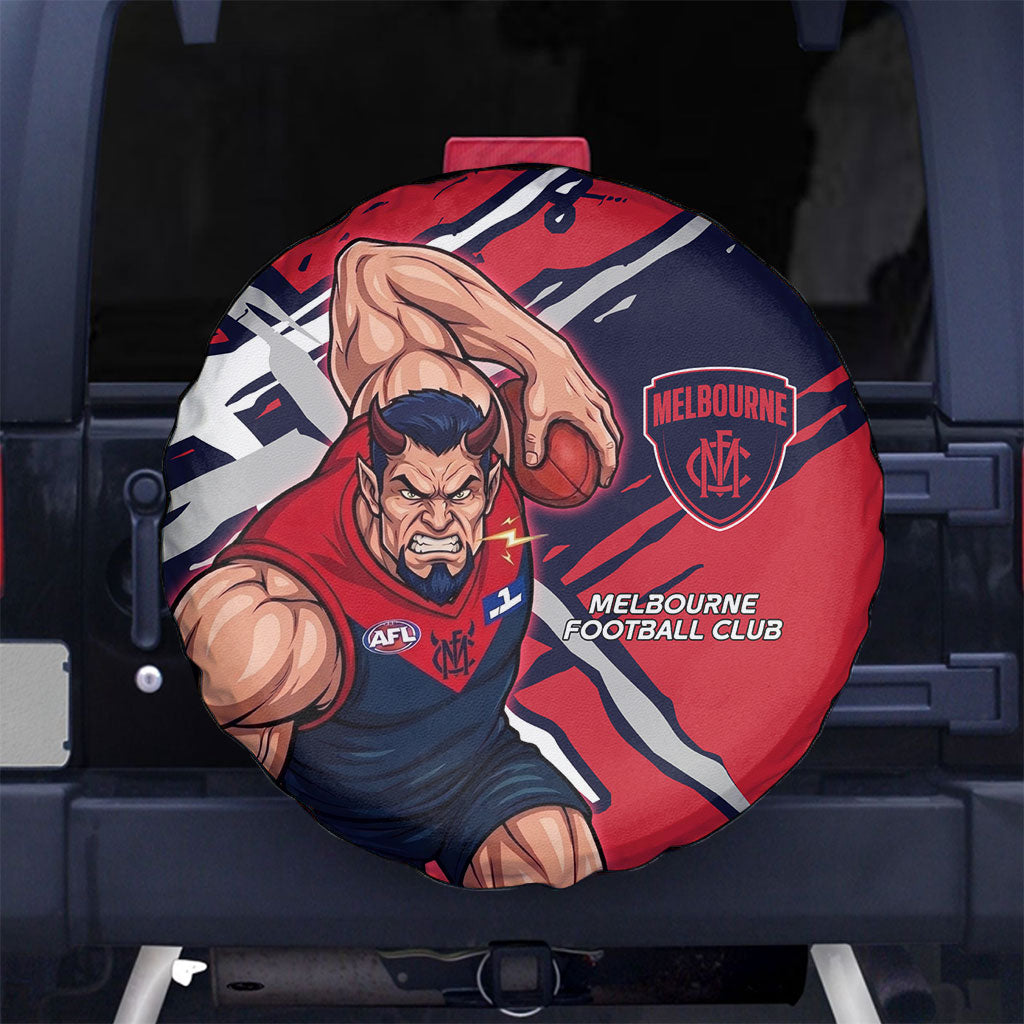 Melbourne Football Club Spare Tire Cover Demons Muscular Mascot Graphic - Abstract Paint Splatter Art