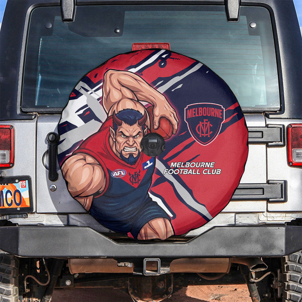 Melbourne Football Club Spare Tire Cover Demons Muscular Mascot Graphic - Abstract Paint Splatter Art