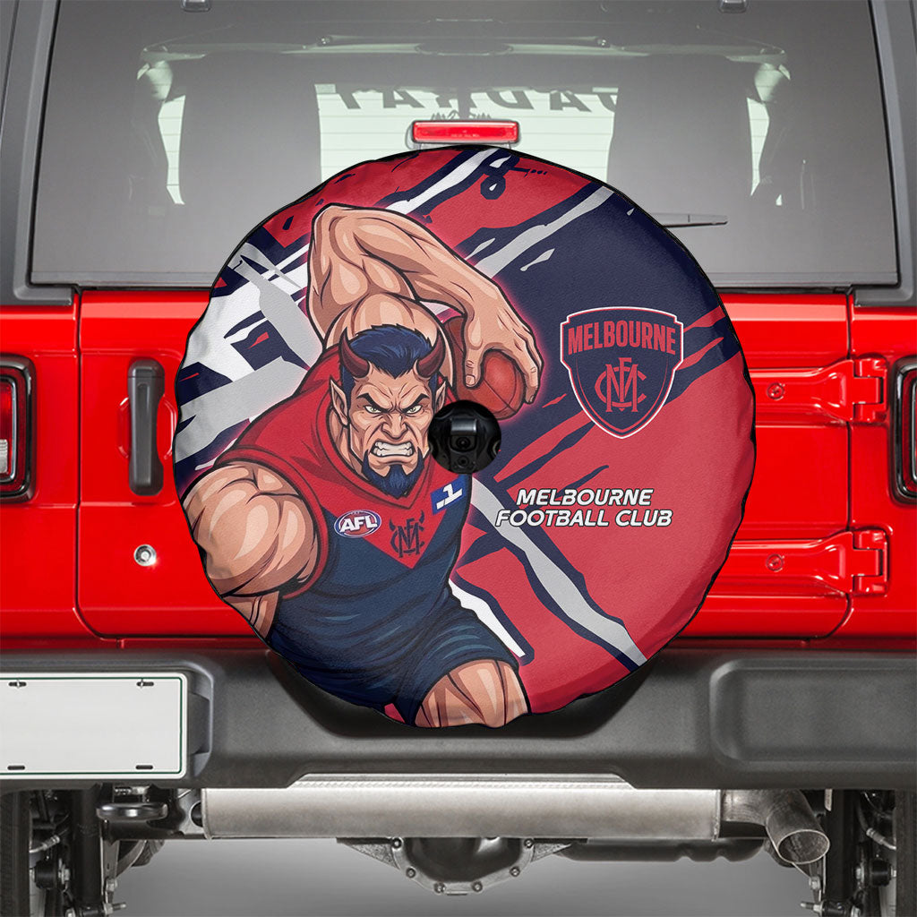 Melbourne Football Club Spare Tire Cover Demons Muscular Mascot Graphic - Abstract Paint Splatter Art