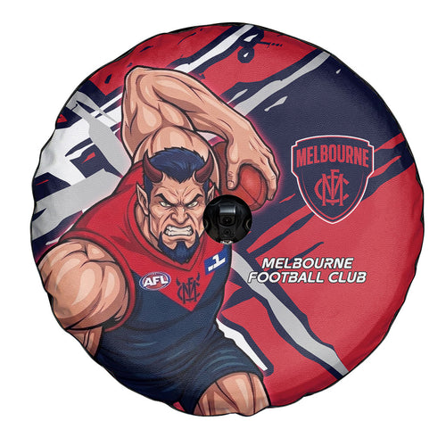 Melbourne Football Club Spare Tire Cover Demons Muscular Mascot Graphic - Abstract Paint Splatter Art
