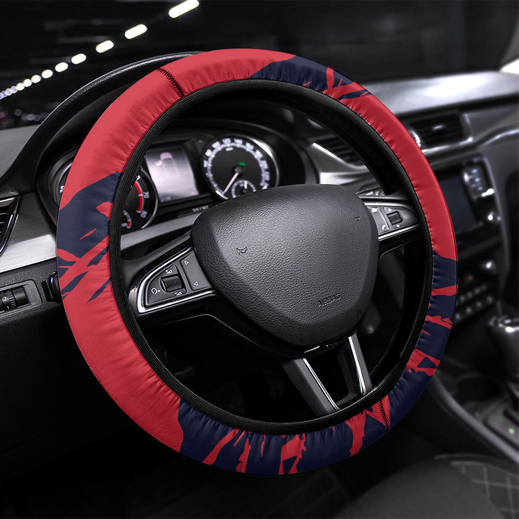 Melbourne Football Club Steering Wheel Cover Demons Muscular Mascot Graphic - Abstract Paint Splatter Art
