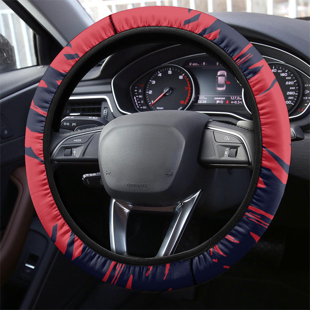 Melbourne Football Club Steering Wheel Cover Demons Muscular Mascot Graphic - Abstract Paint Splatter Art