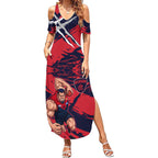 Melbourne Football Club Summer Maxi Dress Demons Muscular Mascot Graphic - Abstract Paint Splatter Art