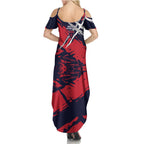 Melbourne Football Club Summer Maxi Dress Demons Muscular Mascot Graphic - Abstract Paint Splatter Art