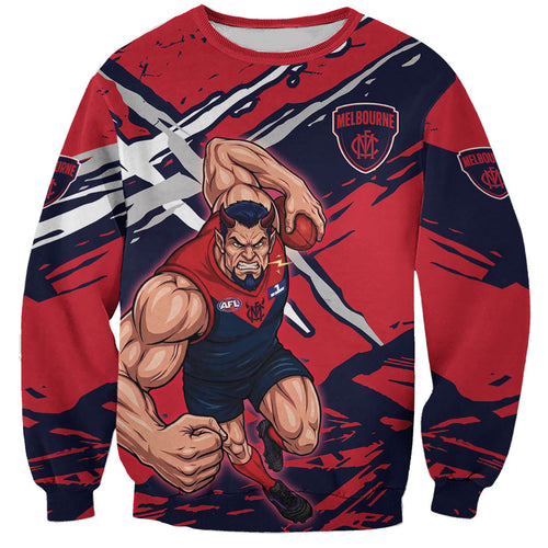 Melbourne Football Club Sweatshirt Demons Muscular Mascot Graphic - Abstract Paint Splatter Art