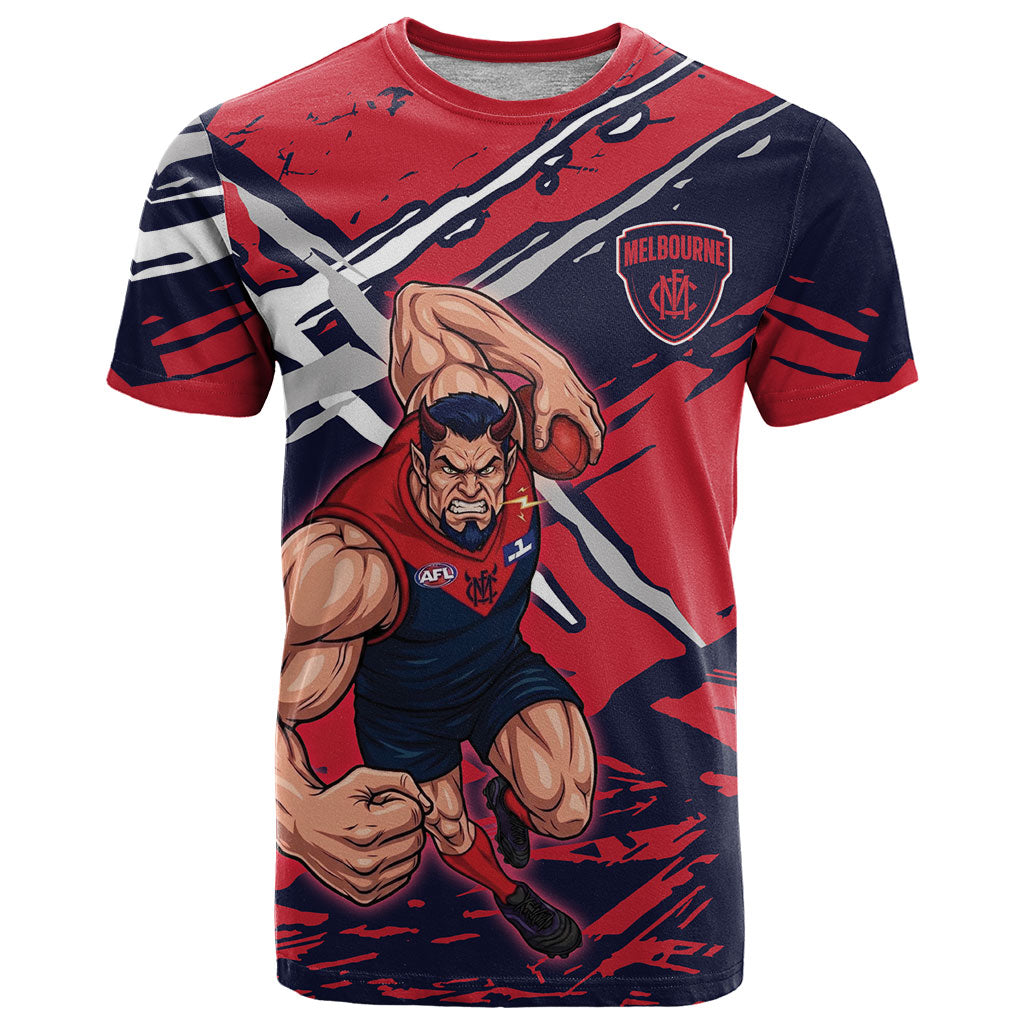 Melbourne Football Club T Shirt Demons Muscular Mascot Graphic - Abstract Paint Splatter Art
