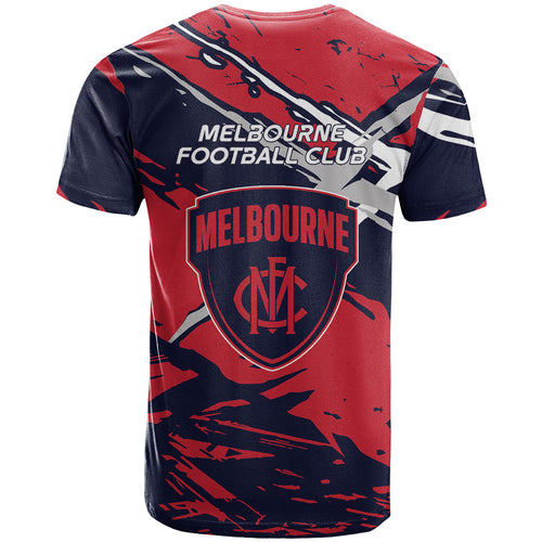 Melbourne Football Club T Shirt Demons Muscular Mascot Graphic - Abstract Paint Splatter Art