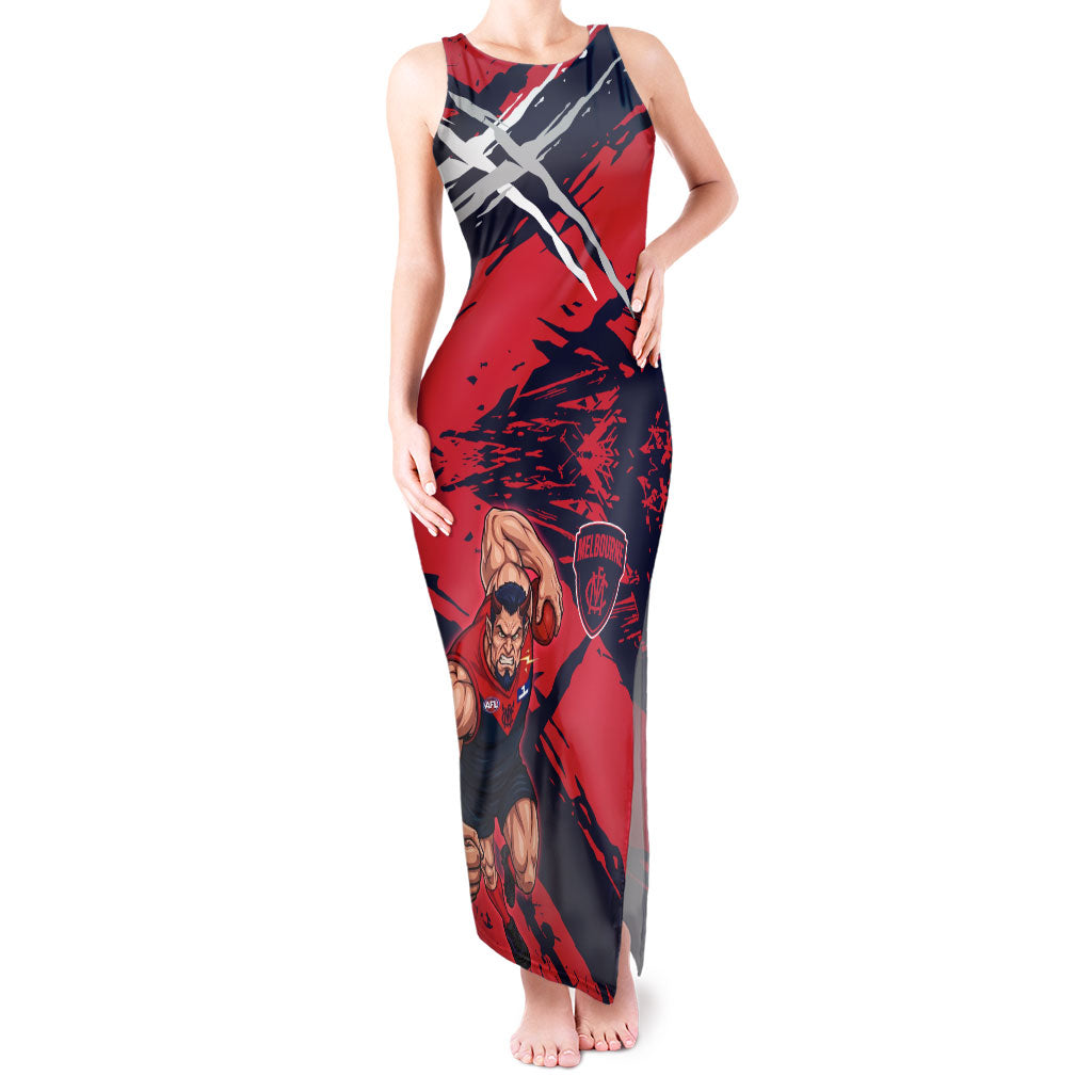 Melbourne Football Club Tank Maxi Dress Demons Muscular Mascot Graphic - Abstract Paint Splatter Art