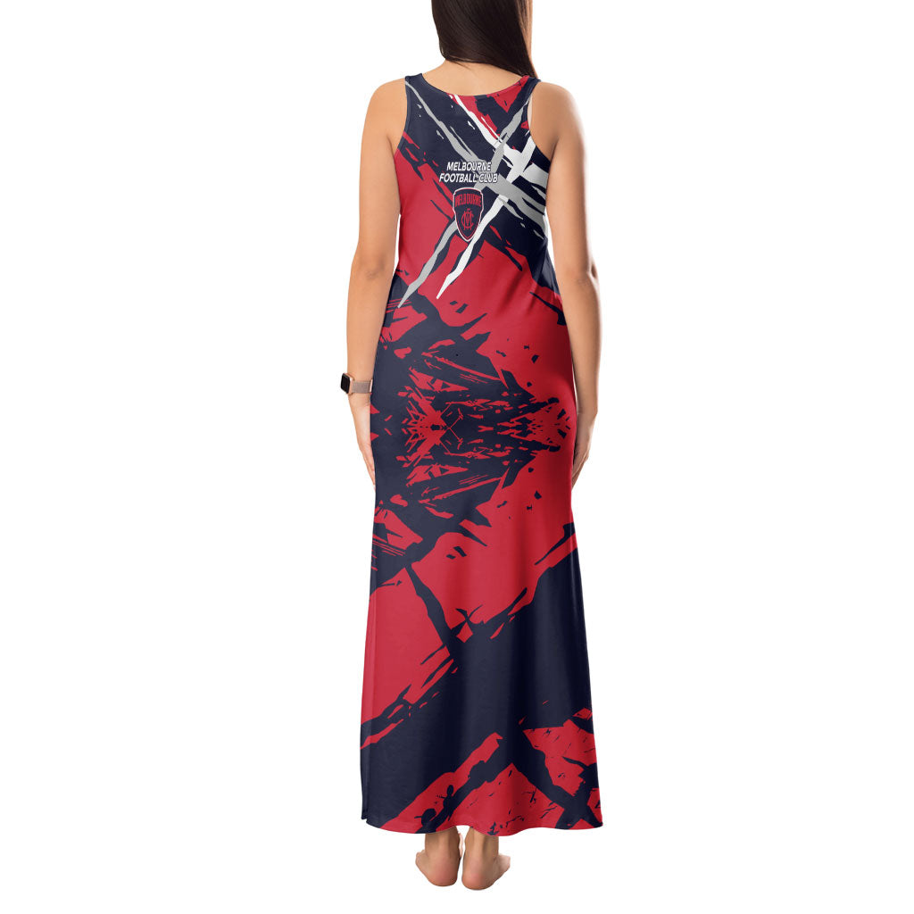 Melbourne Football Club Tank Maxi Dress Demons Muscular Mascot Graphic - Abstract Paint Splatter Art