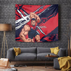 Melbourne Football Club Tapestry Demons Muscular Mascot Graphic - Abstract Paint Splatter Art
