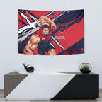 Melbourne Football Club Tapestry Demons Muscular Mascot Graphic - Abstract Paint Splatter Art